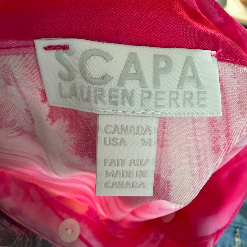 Scapa Lauren Perre Abstract Pink Print Button Oversized Dolman 3/4 Slvs Size M - Picture 9 of 9